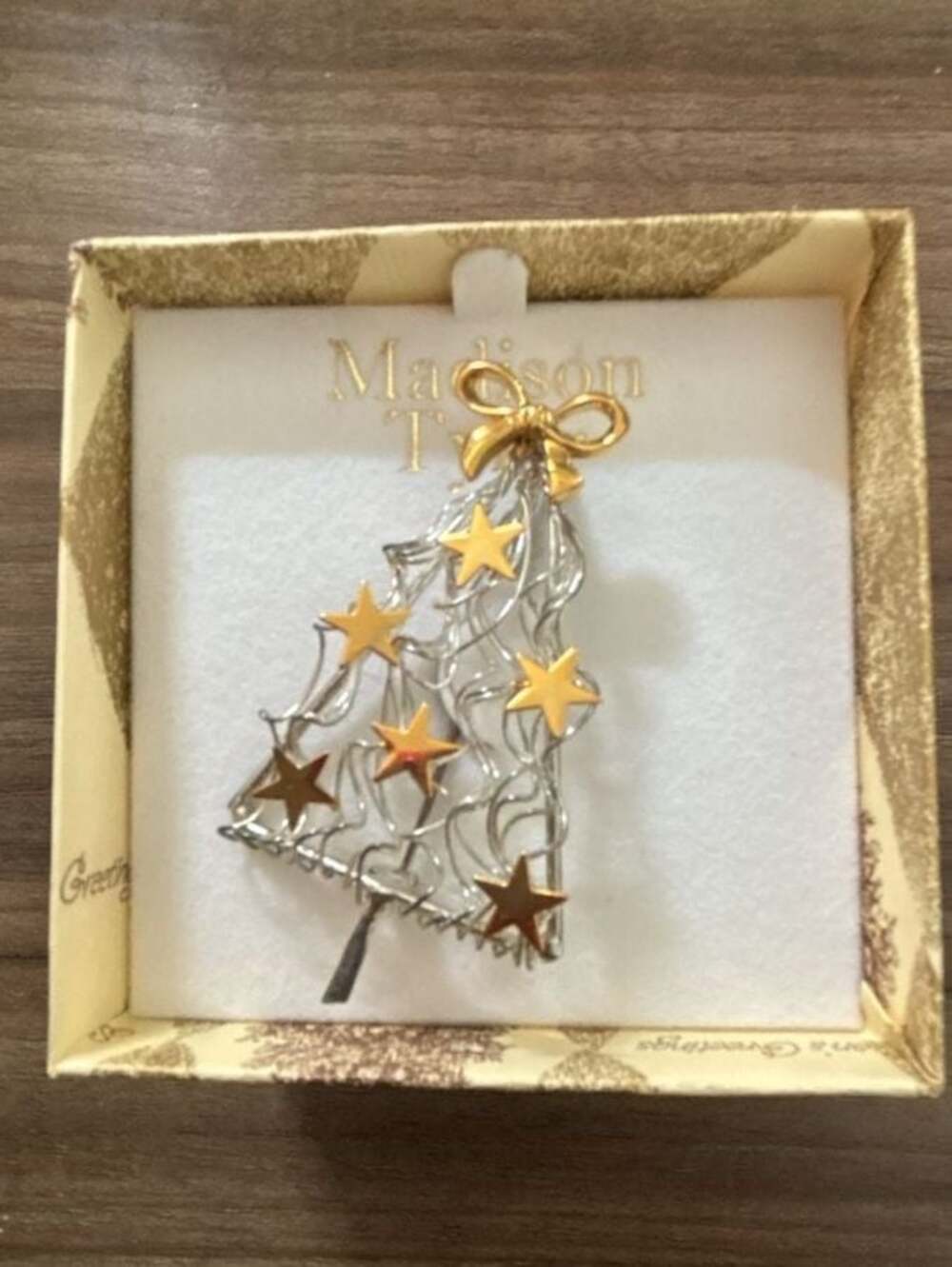 Madison Tyler Christmas Tree Brooch Pin Gold and Silver Tone with Star Accents